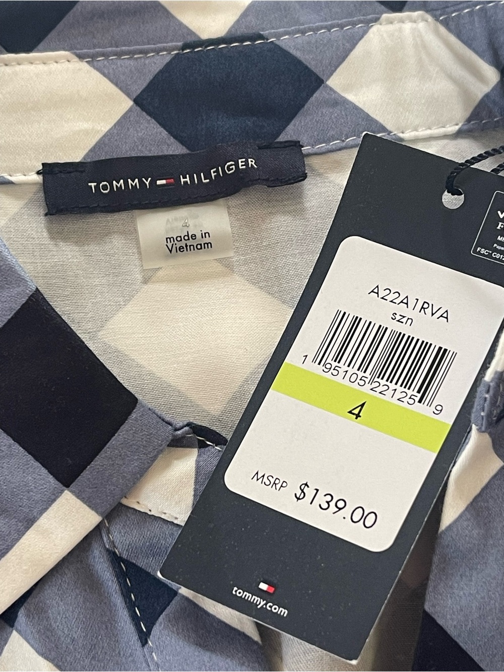 Tommy Hilfiger Navy Blue White Check Shirt Dress Sz 4 Sleeveless Pockets Tie NWT - Picture 10 of 14